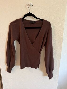 VICI Chocolate Brown Ribbed Wrap V-Neck Sweater